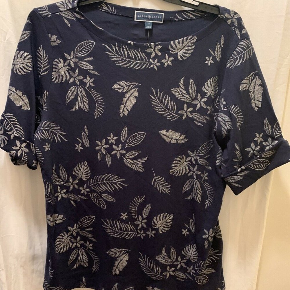 Karen Scott Printed Boat Neck Top 2X A9